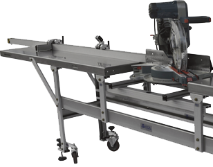 Typical saw guide workstation with Roller Tables Saw Support Frame Flip-Up Posi-stop units and Universal Guide Rail